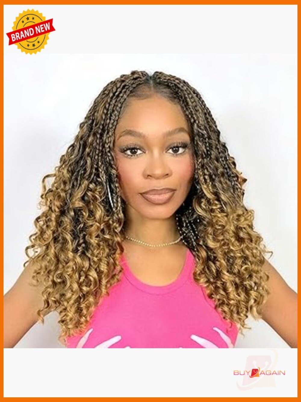 Boho Box Braid Wig Full Lace Knotless with Baby Hair Curly Ends 16 Inch